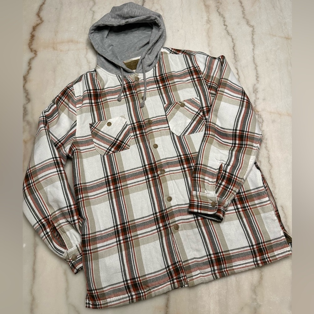 White and Gray Button Down Jacket with Hood - Adult Medium